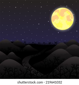 Night landscape in the full moon