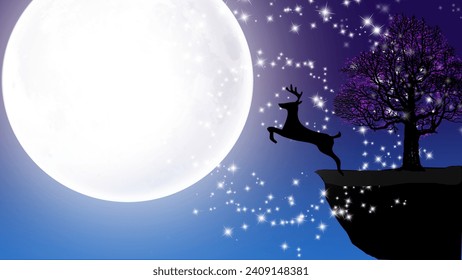 Paisaje nocturno. Luna llena en el cielo nocturno