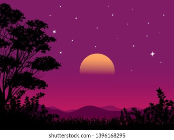 night landscape with half moon