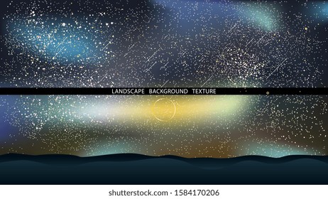 Night landscape with hills and falling stars vector illustration. Star light background. Outer space. EPS10