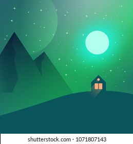 Night landscape  and house