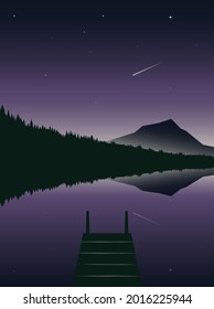 Night landscape illustration in Flat Design Vector