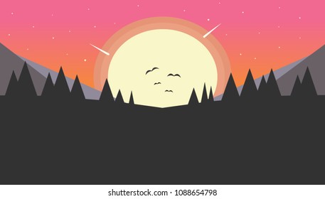 Night landscape illustration in flat style.