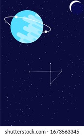 Night landscape illustration in flat style with design crescent moon and stars in the galaxy night view abstract shape. Beautiful galaxy background. Template for mobile phone screen saver theme