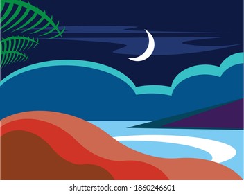 Night landscape illustration of Riverside