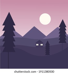 Night landscape, illustration, vector on a white background.