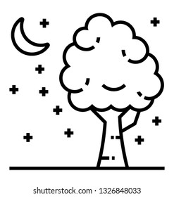 Night landscape line icon vector