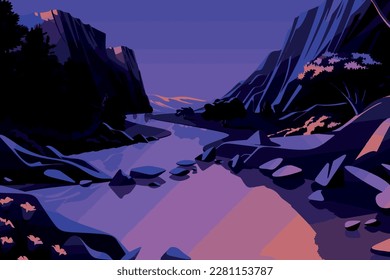 night landscape low poly free vector