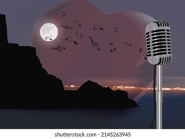 night landscape microphone plays sentimental music-