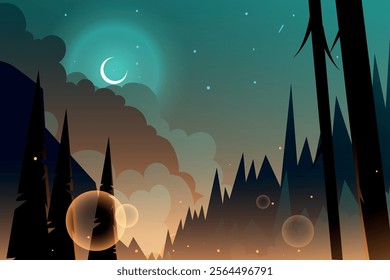 Night landscape with a moon