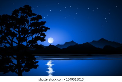 night landscape with moon and mountain