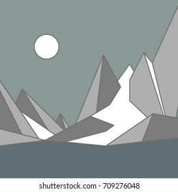 Night landscape with moon and mountains.