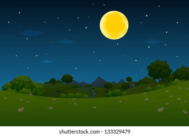 Night Landscape with Moon and Stars