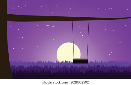night landscape with moon and stars vector