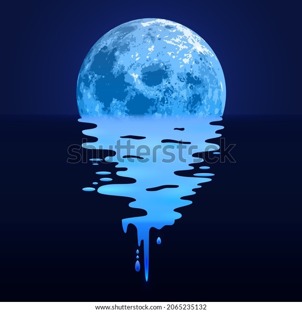 Night landscape. Moonlight path. Vector\
illustration of a realistic bright moon with the glare of a lunar\
path on dark water.