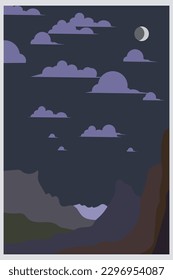 Night landscape, moonlit night, twilight, scenic park drawn in vector for travel posters and banner design
