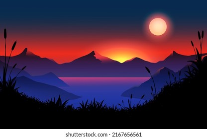 night landscape at mountain lake