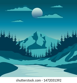 night landscape with mountain and moon