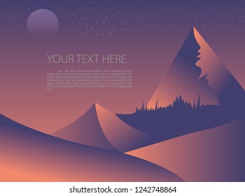 Night landscape with mountain and moon - Vector illustration