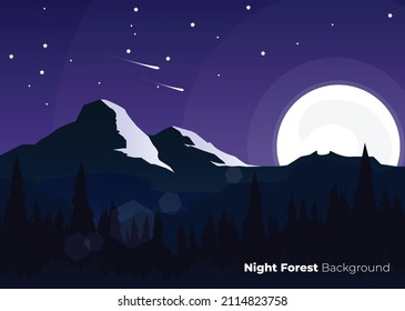 night landscape with mountains, night background with moon, forest in the night day with beautiful full moon