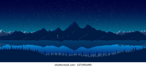 Night landscape with mountains and lake