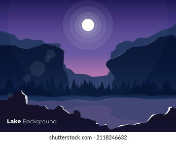 night landscape with mountains and moon, lake in the night with moon, sky night background