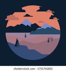 night landscape, mountains and trees