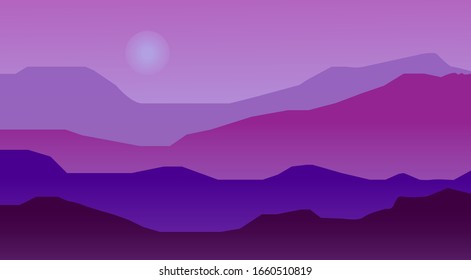 Night landscape with mountains. Vector illustration