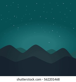 Night landscape with mountains. Vector illustration.