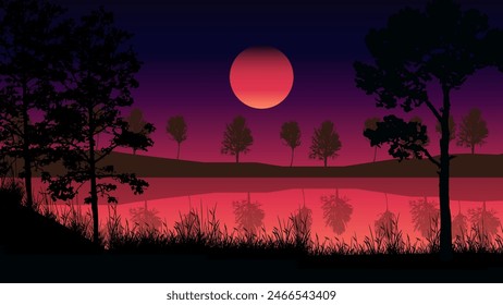 night landscape with reflection on water