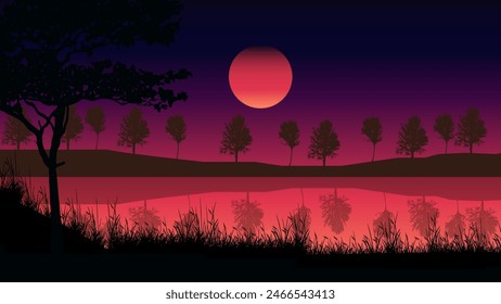 night landscape with reflection on water