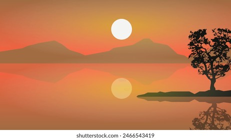 night landscape with reflection on water