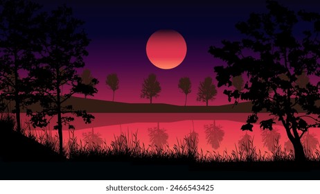 paisaje nocturno con reflexión sobre el agua