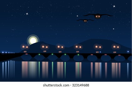 Night landscape with river