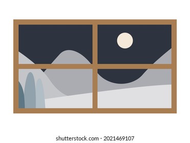 Night landscape seen through a window.