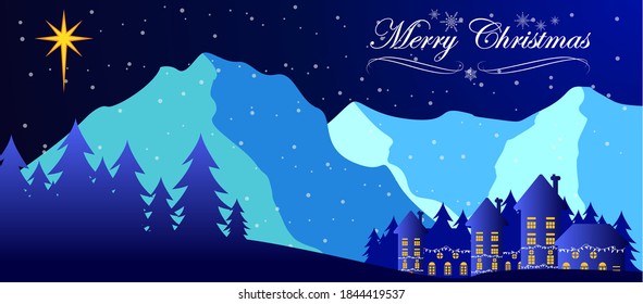 Night landscape with snowflake background, christmas background