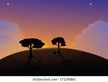 Night landscape with the star sky