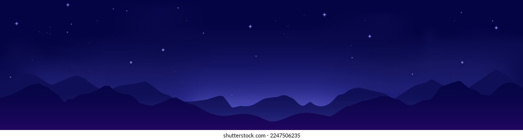 Night landscape. Night starry sky background. vector mountains landscape illustration.