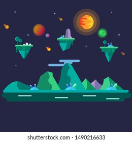 night landscape in the style of surrealism, space background