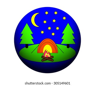 Night landscape with a tent on the background of night sky.