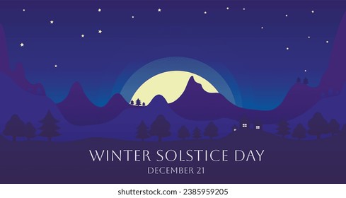 Paisaje nocturno con texto Día de la SOLSTICE INVIERNO, 21 DE DICIEMBRE