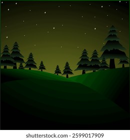 Night landscape with trees and stars