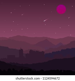 Night Landscape. Vector Illustration