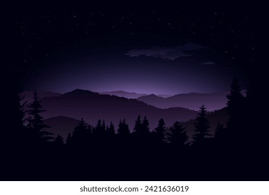  Night landscape. Vector illustration.Design for background, wallpaper.