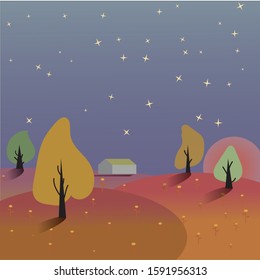 Night landscape. Vector. Nature. Sunset.