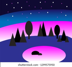 night landscape with water and trees for your design