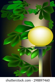 Night lantern on a background of leaves of chestnut