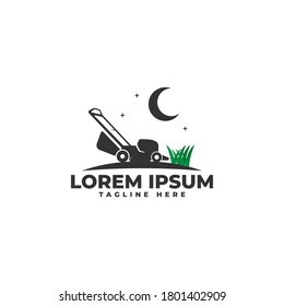 Night Lawn Mower Logo Vector Icon Illustration