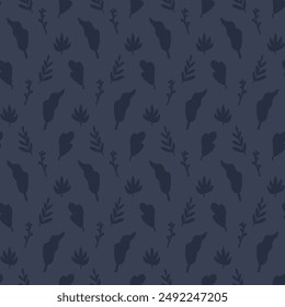 Night leaf fall seamless pattern. Leaves dark repeat background. Vector hand drawn illustration.