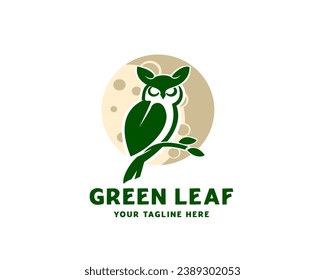 night leaf green eco owl logo icon symbol design template illustration inspiration